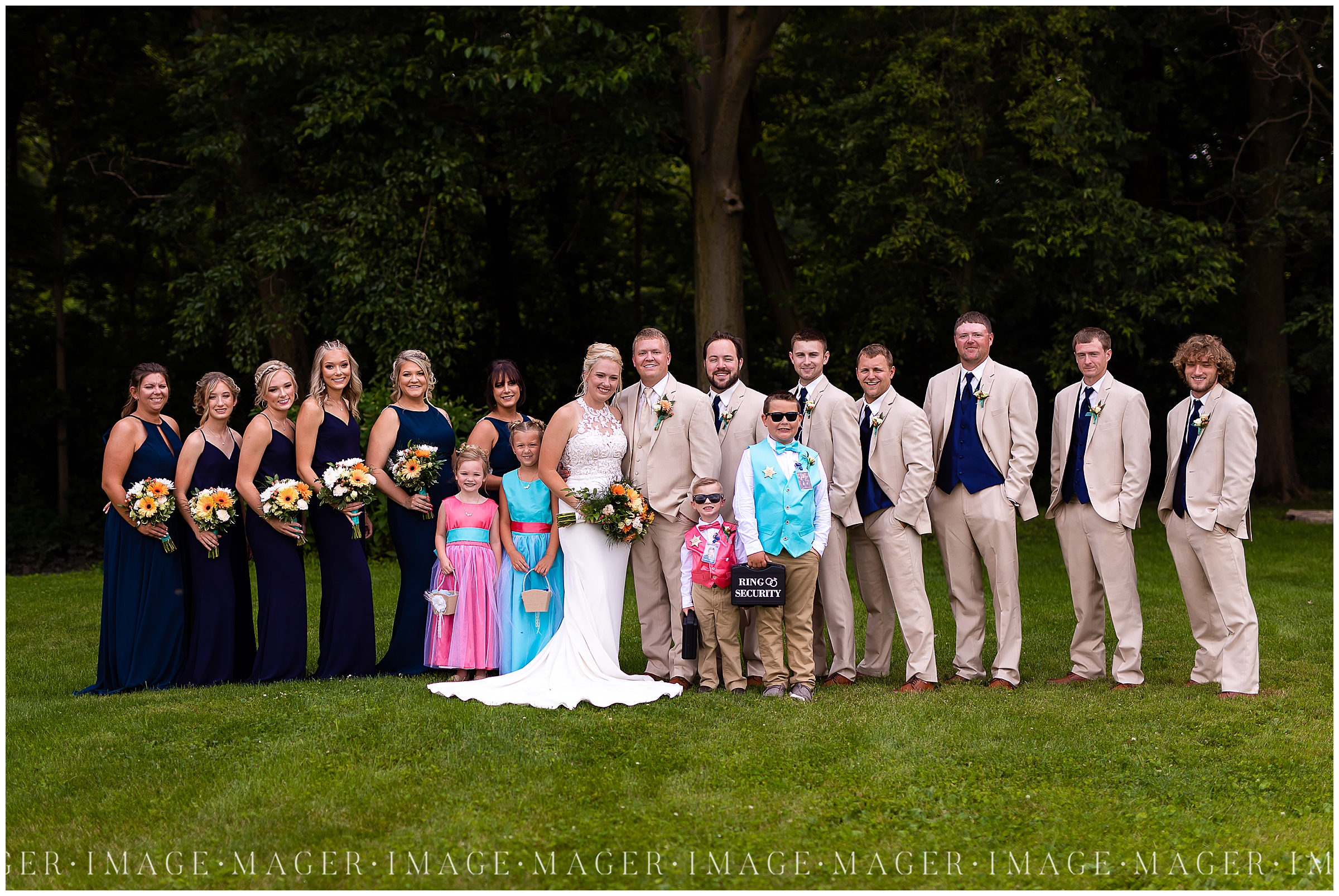 navy and tan summer wedding party