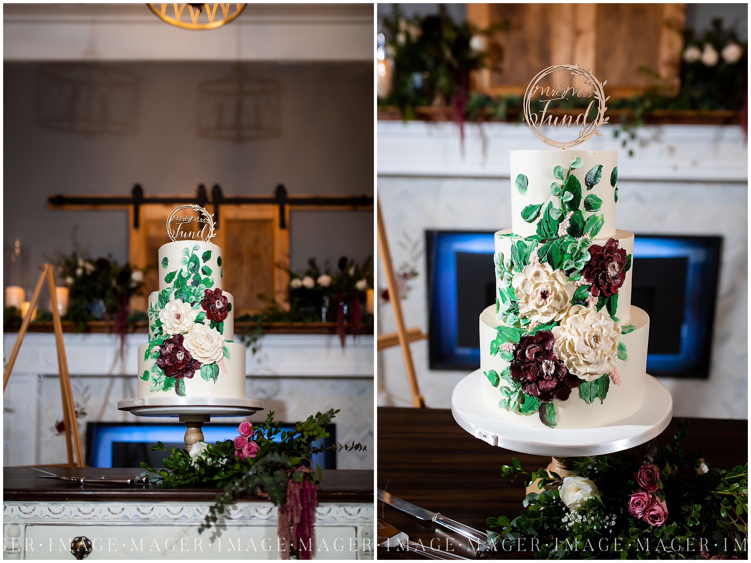 maroon and blush wedding cake