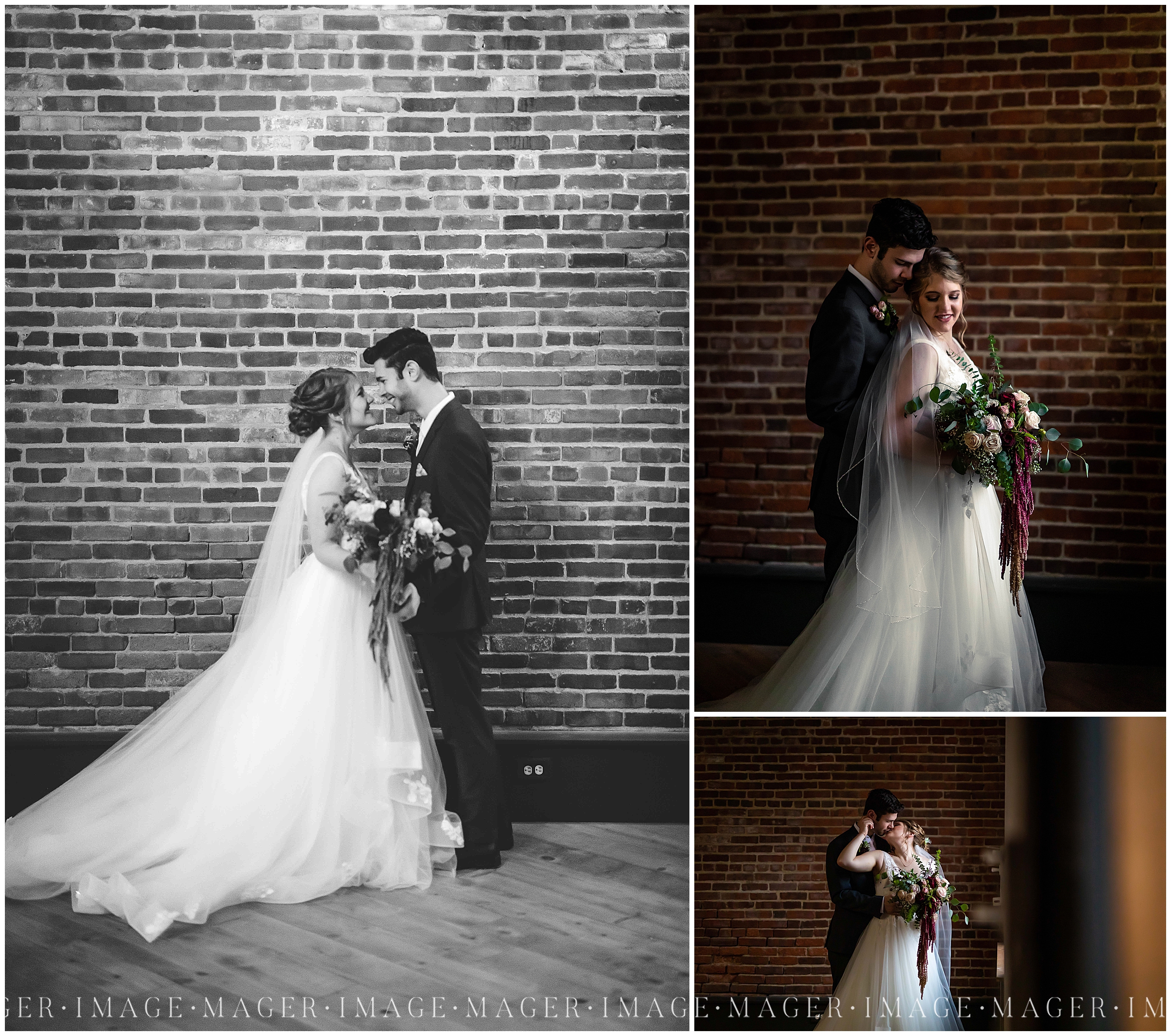 romantic bridal portraits with brick wall background