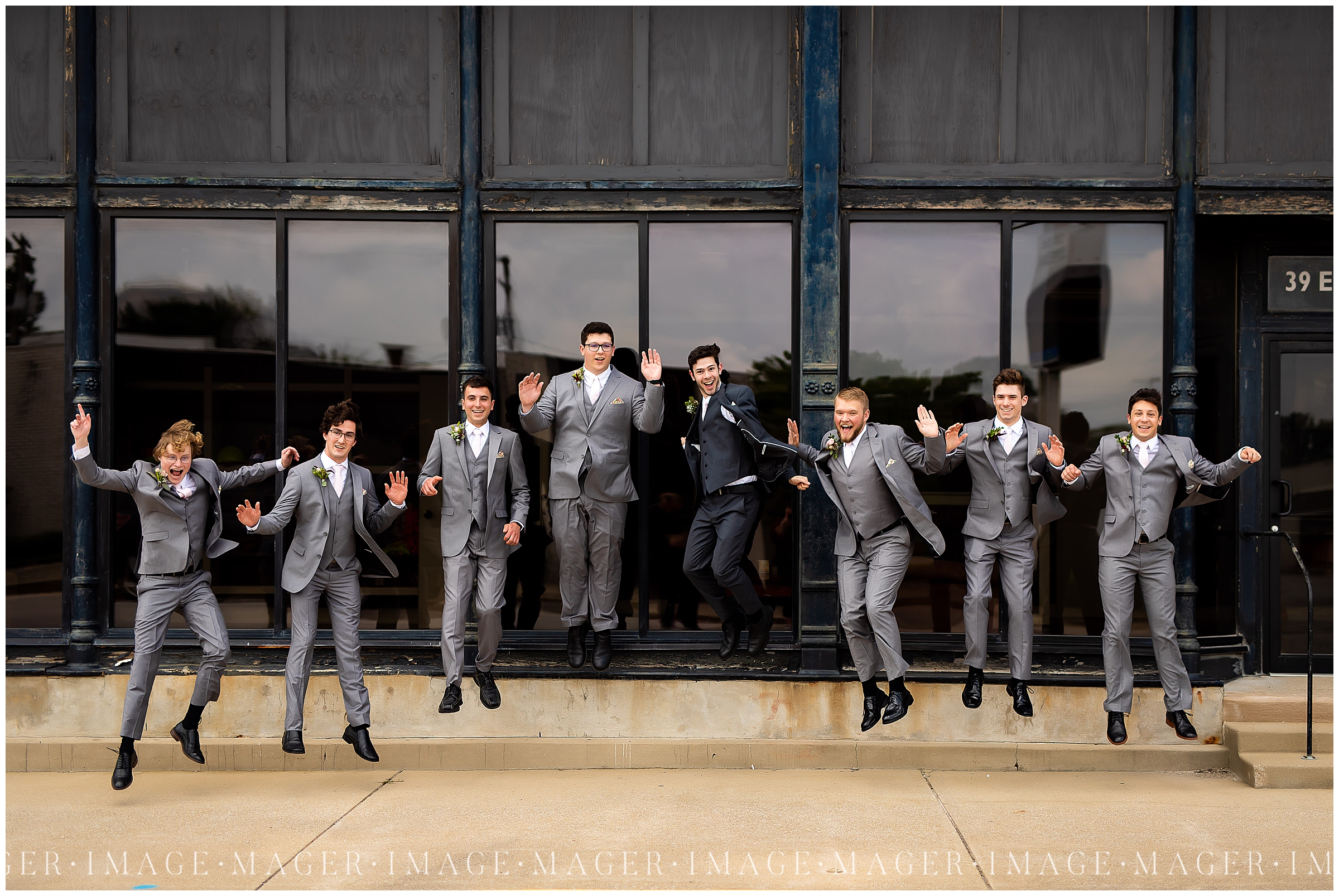 funny groomsmen urban background wedding 