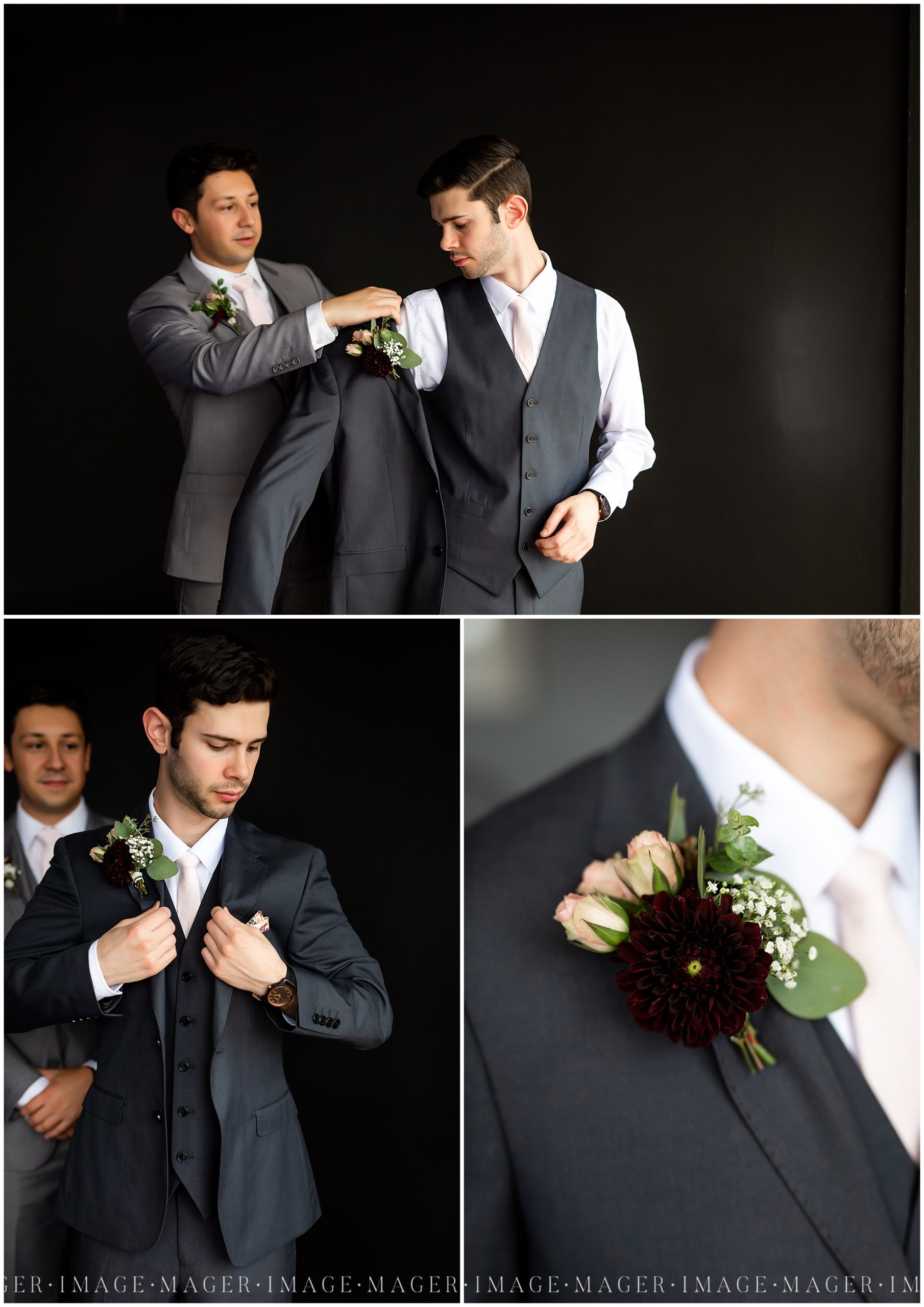 maroon and blush groom boutonniere 