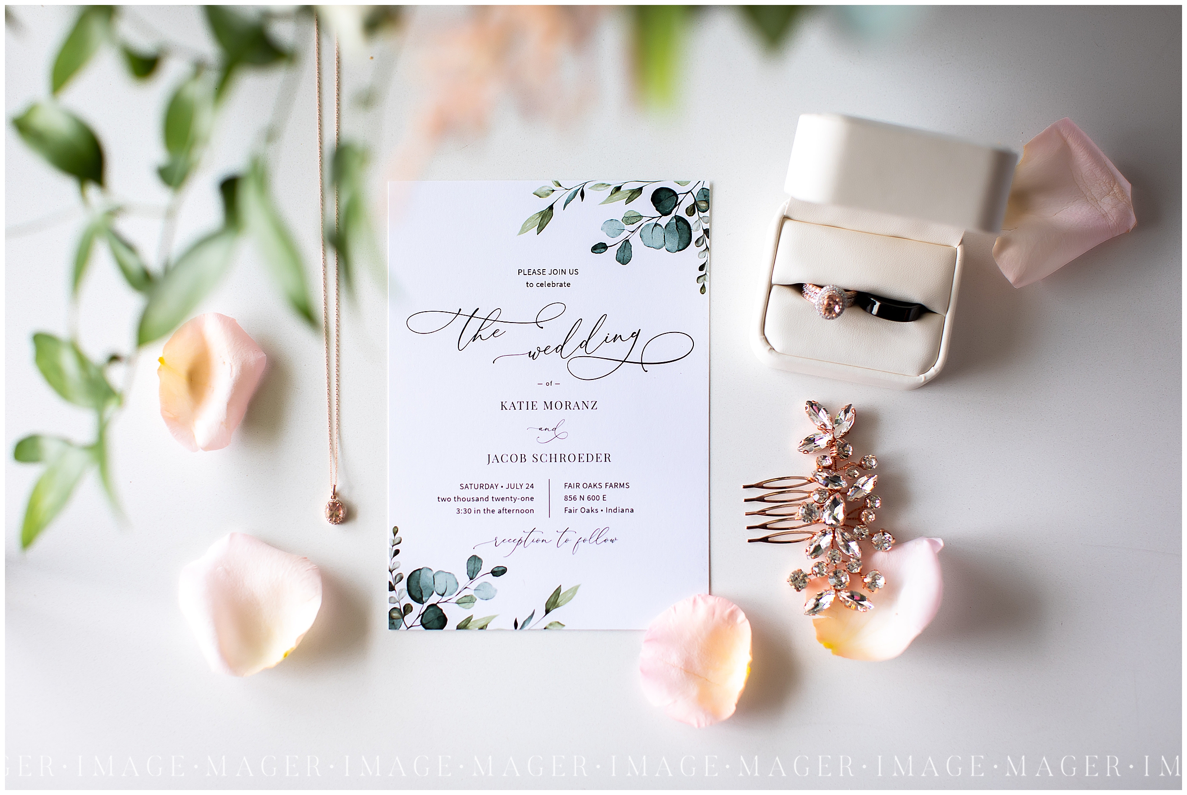 blush and green wedding day details