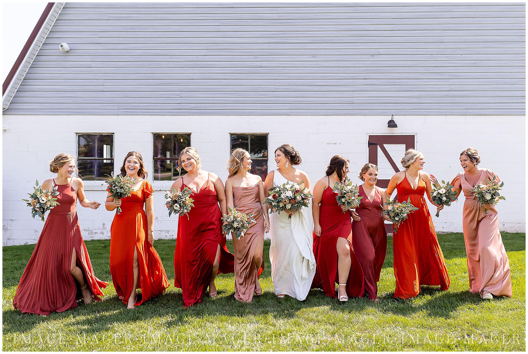 Bridesmaids in Terracotta Dresses