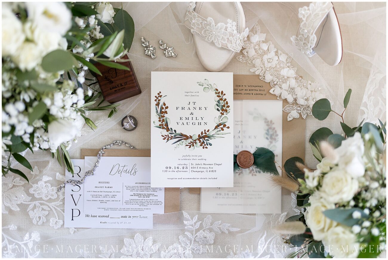 classic wedding invitations white green