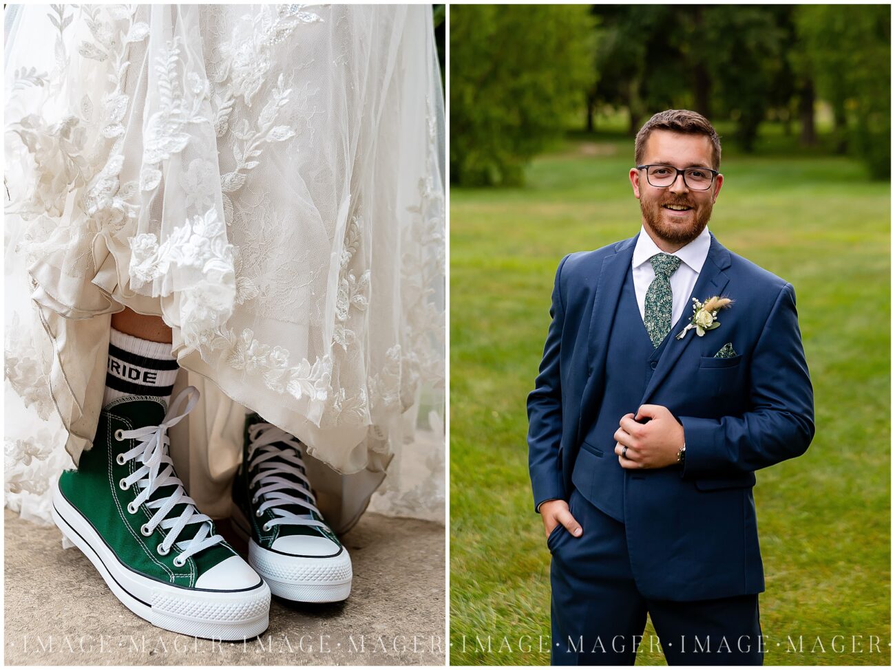 green converse bride and groom
