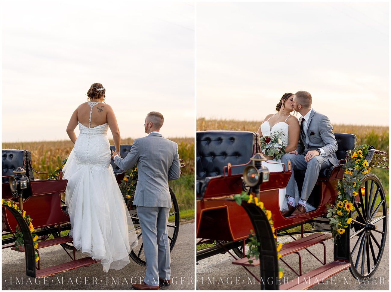 horse and carriage wedding exit