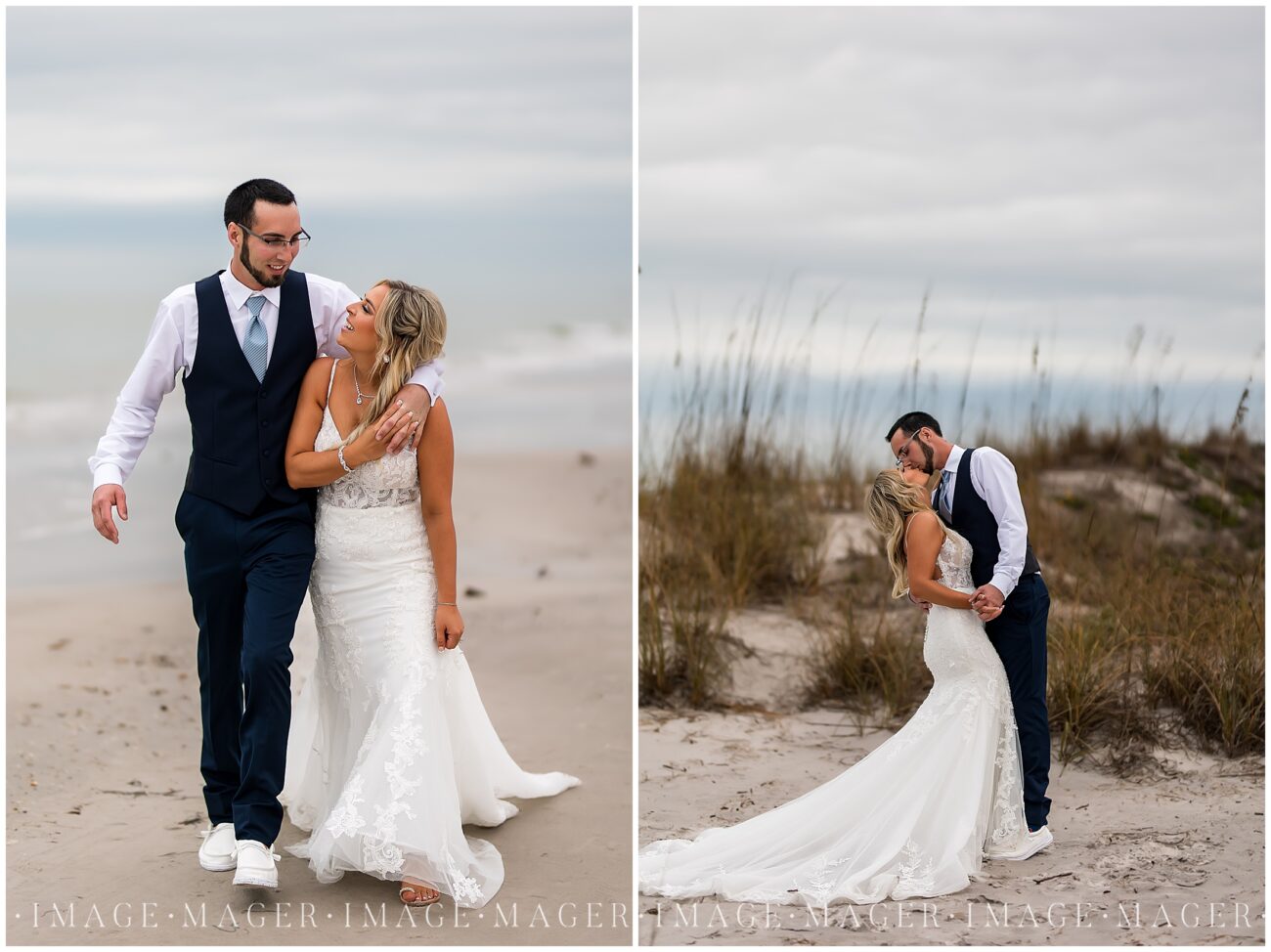 Bride Kinze steals the show with a breathtaking beachside portrait, the hues of blues mirroring her radiance.