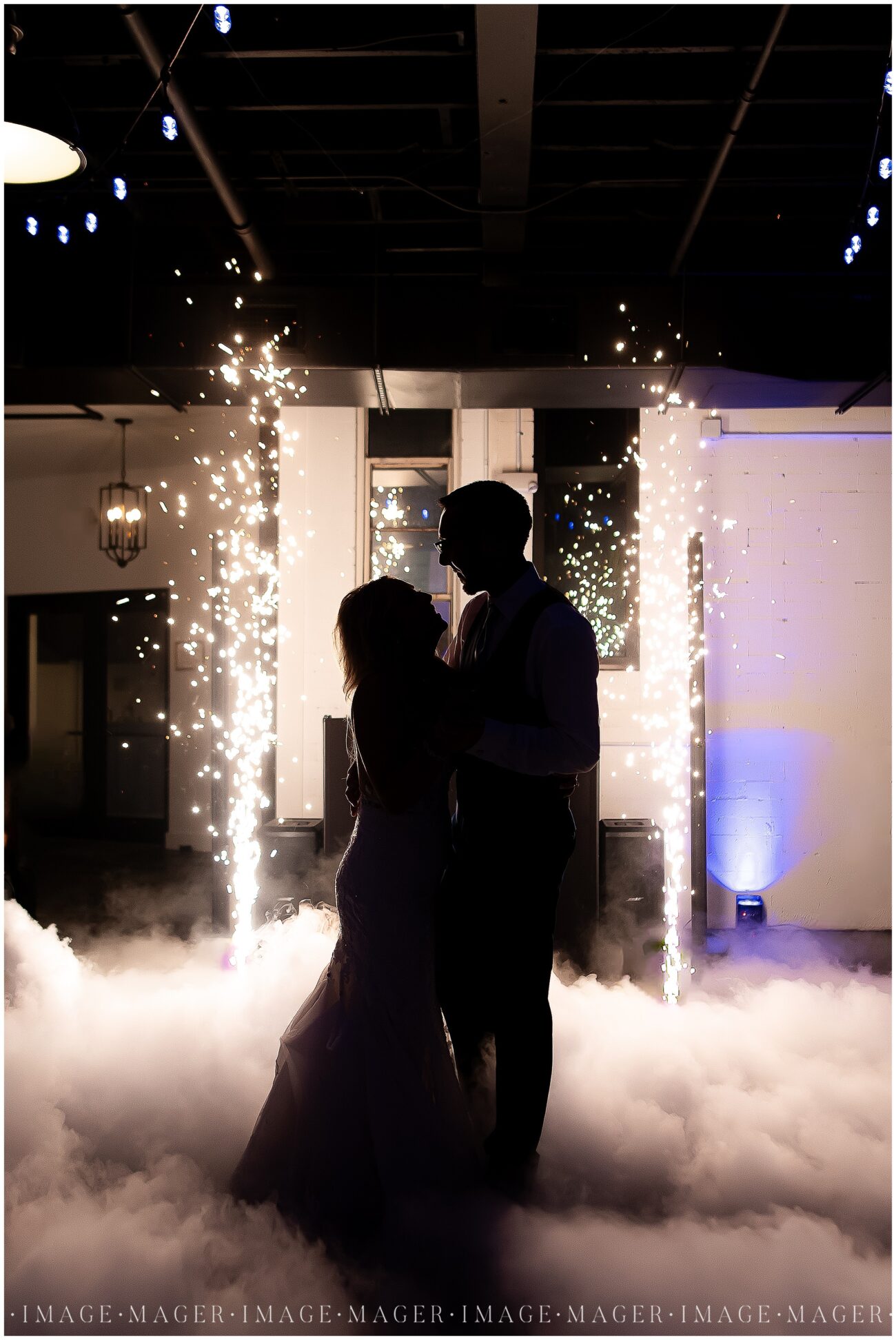first dance vibes with love and smoke on the dance floor, topped with pyrotechnics and fire