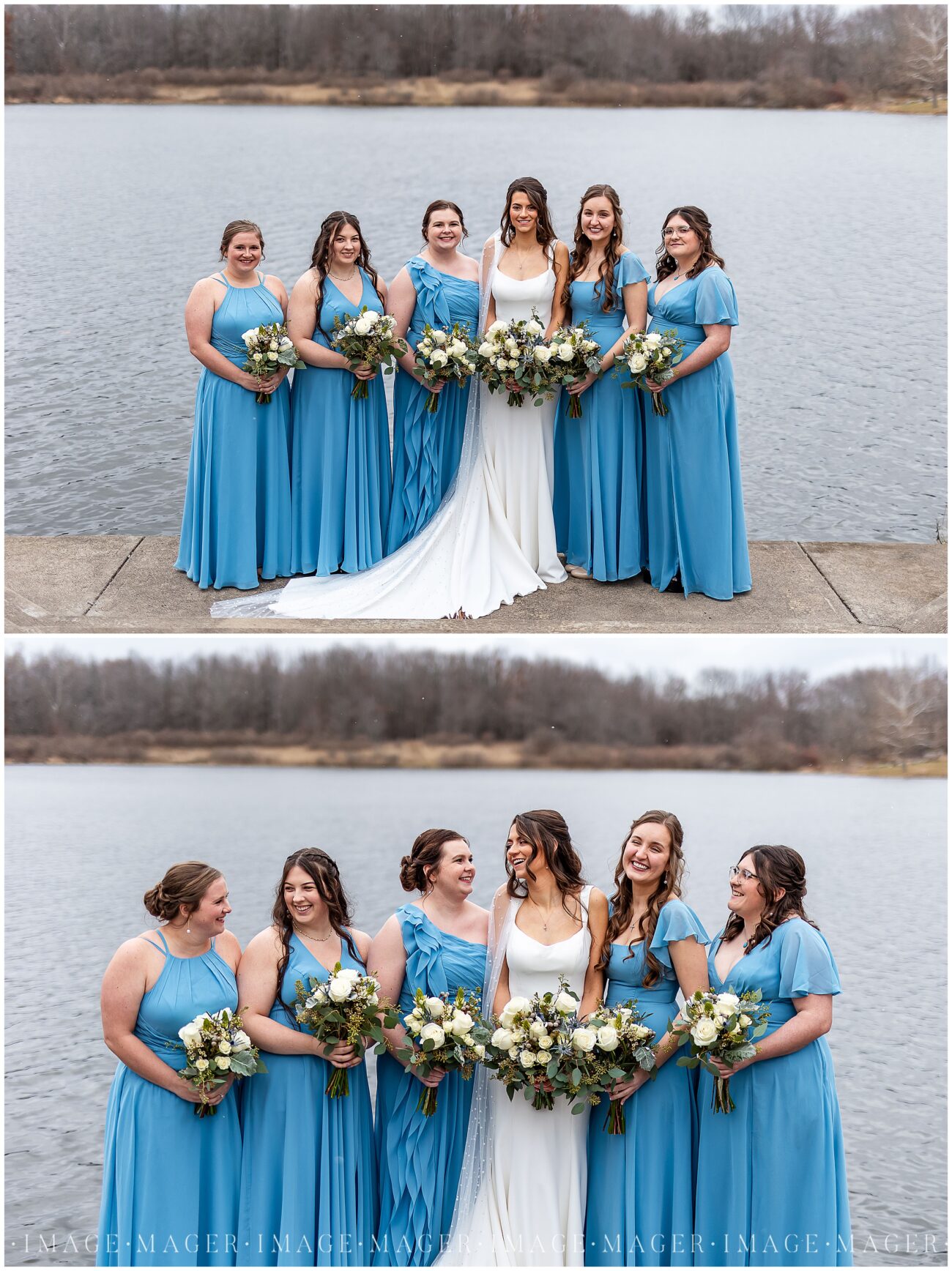 white blue grey winter wedding chicagoland photog forest preserve lake side water