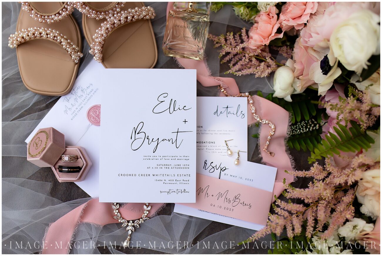 blush pink wedding invitation details gold