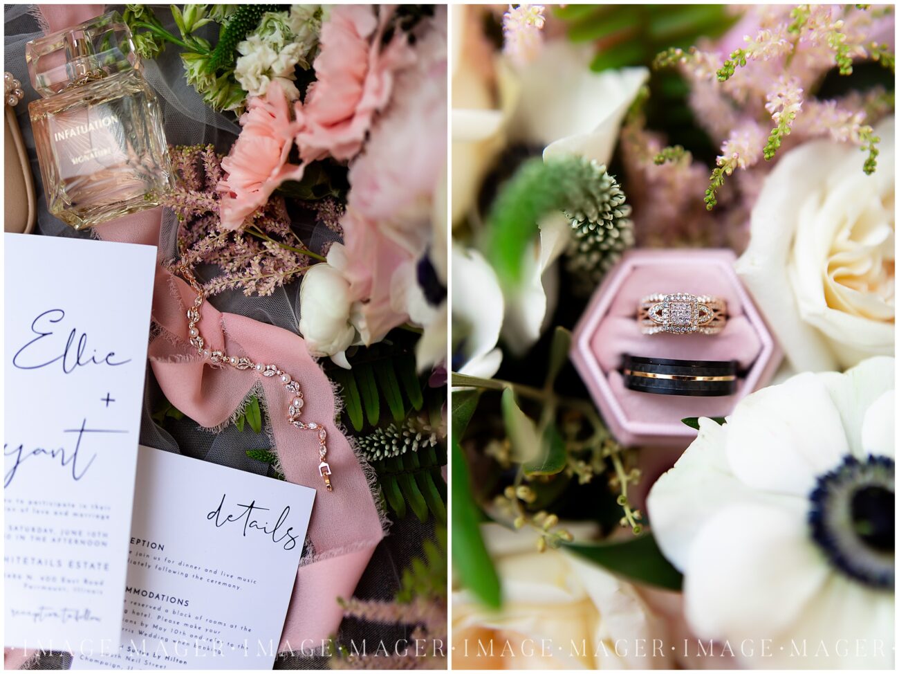 blush pink wedding invitation details gold