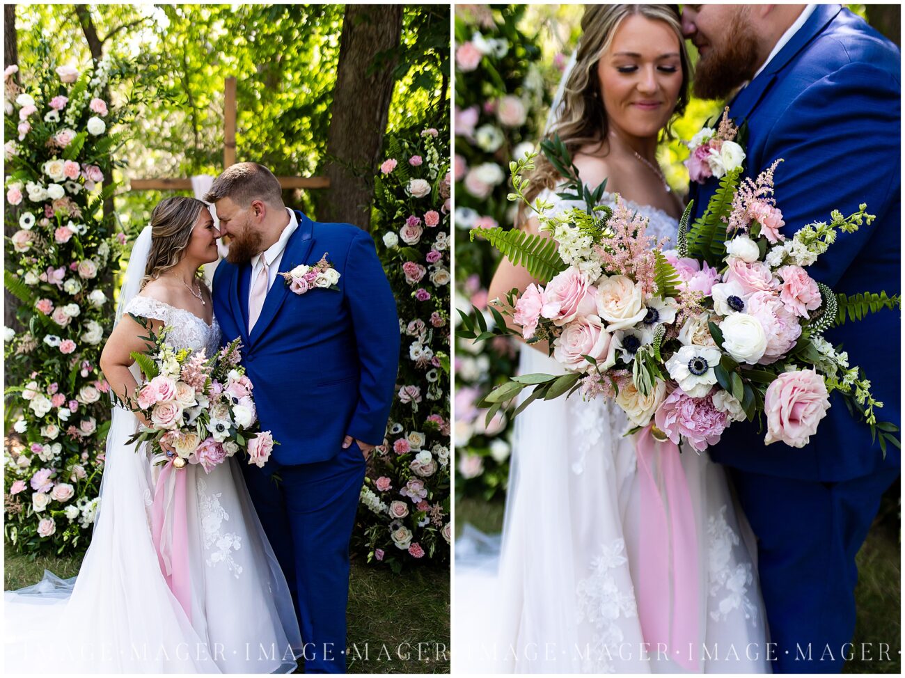 blush and navy outdoor summer ceremony at crooked creek whitetail estate