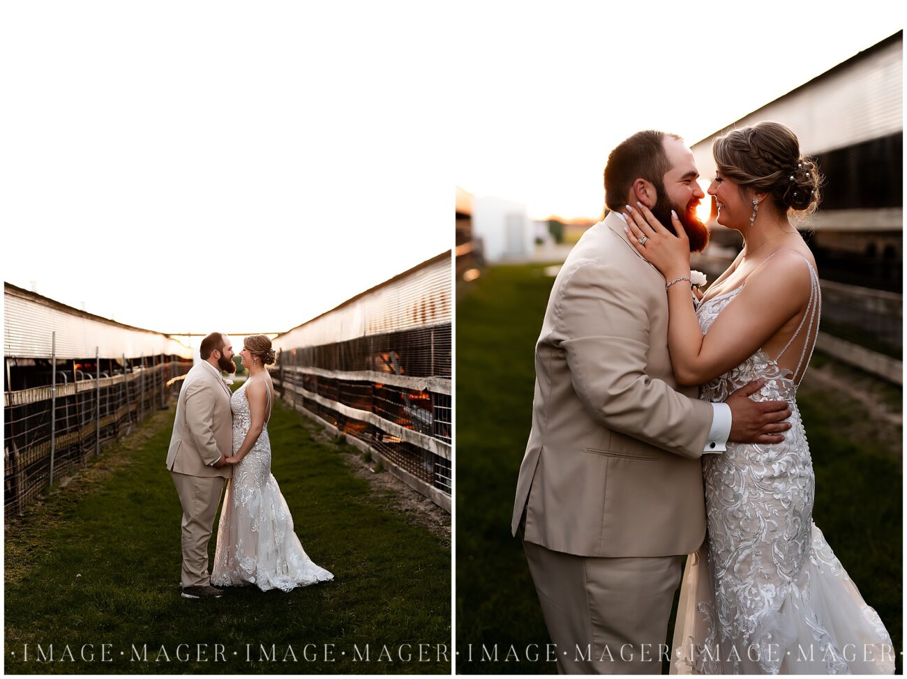 A small town wedding for Casey and Adam. The bride and groom pose for two portraits in a pathway near a barn at the Kankakee County Fairgrounds.

Kankakee County Fairgrounds, Kankakee, IL.

Photo taken by Mager Image Photography.