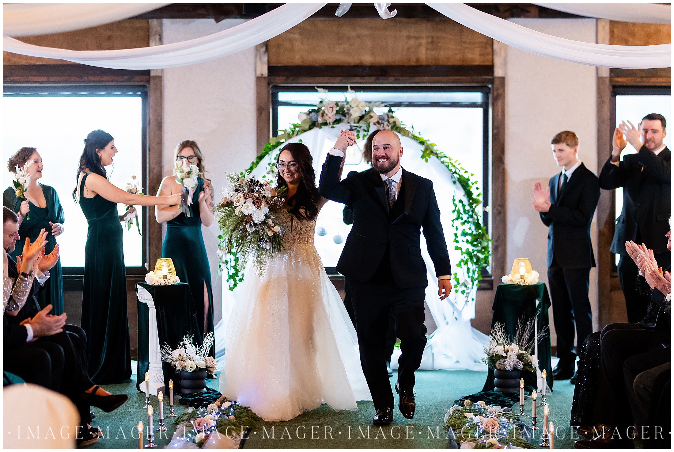 bridesmaids outside of alpine valley resort elkhorn wi ceremony inside winter