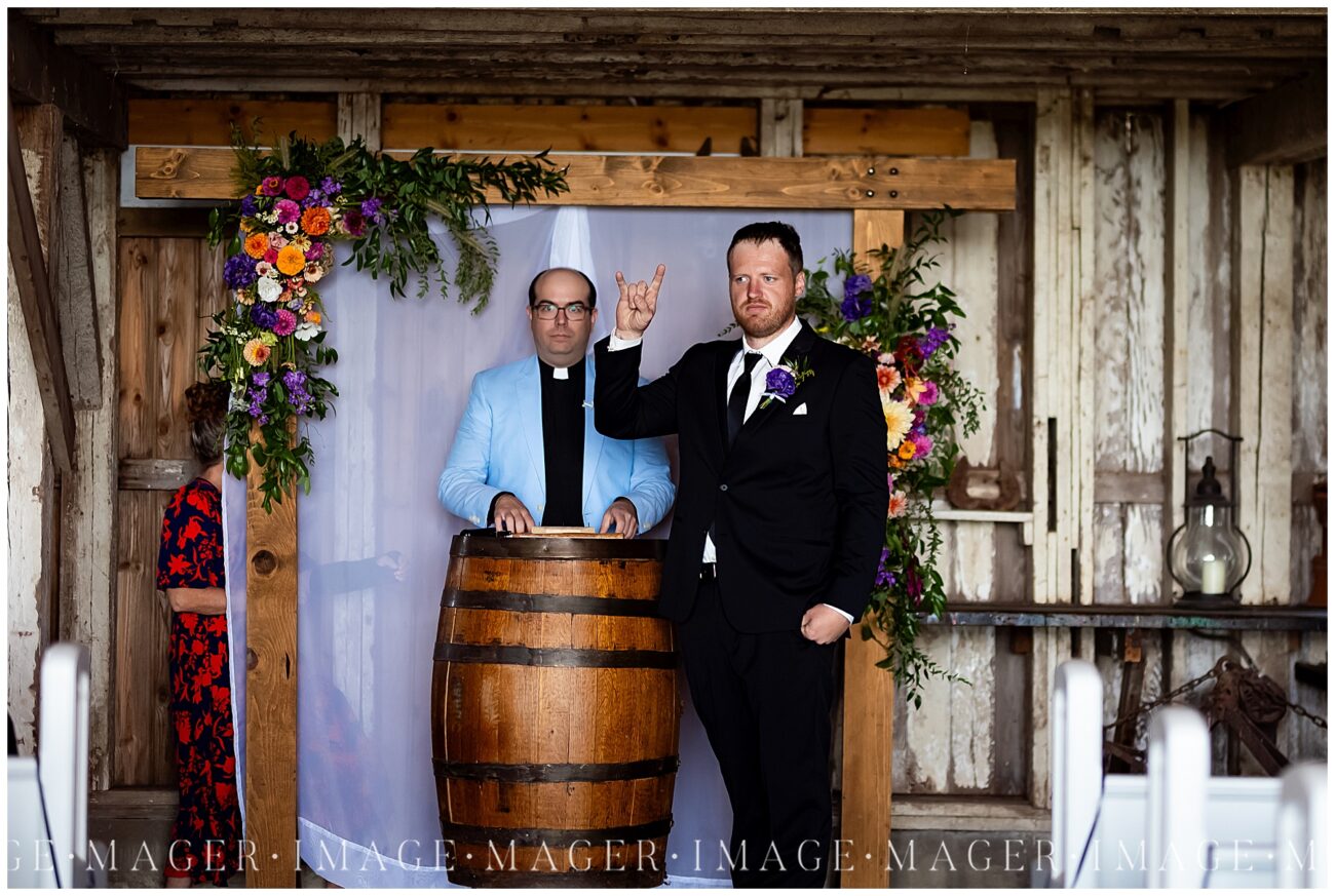 Colorful wildflower bouquet by Three Berry Flowers at Hudson Farm wedding